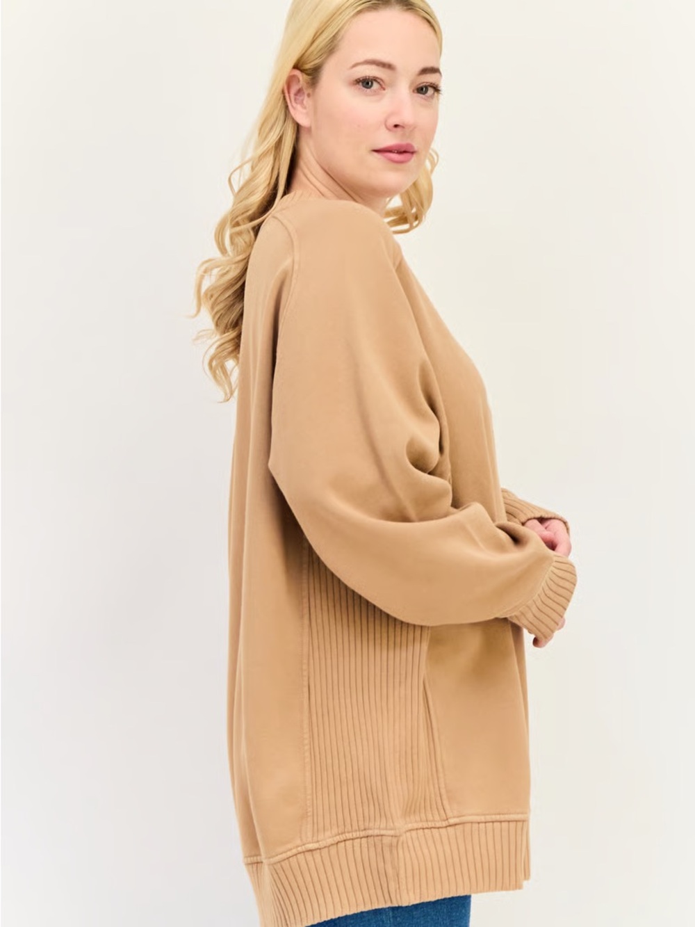 aerie Camel Ribbed Crewneck Sweater - Picture 2 of 4